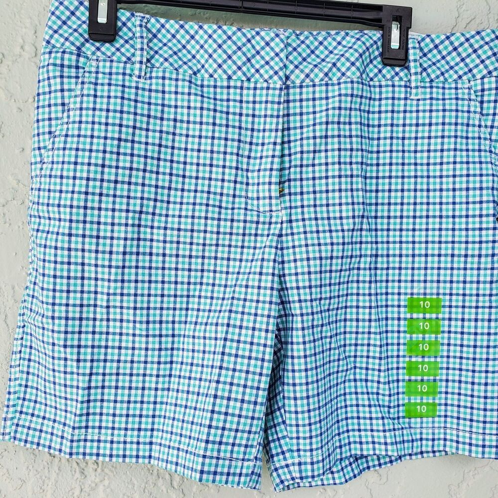 Women's Izod Blue Green & White Checked Shorts Size 10 New w Tags